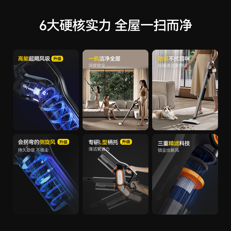 德尔玛吸尘器有线家用大吸力小型手持多刷头全屋清洁DX700Pro