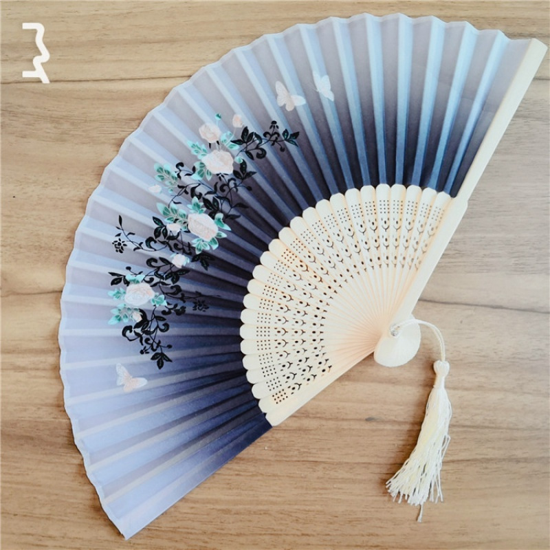 夏季中国风古风女蹈扇折叠送礼用随身便携小扇子日式复古迷你布扇三维