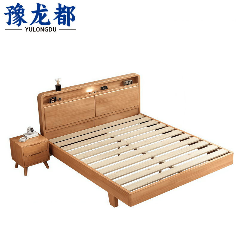 豫龙都木床+床头柜 1.2m套高清大图