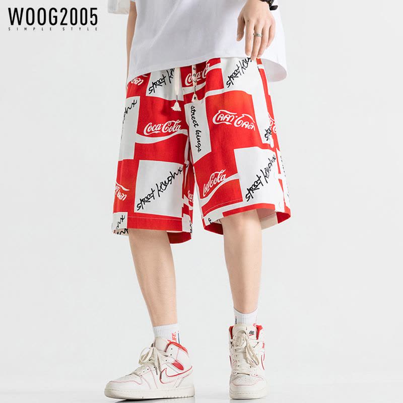 WOOG2005 夏季休闲裤男潮流大码宽松篮球裤款字母印花裤子图片