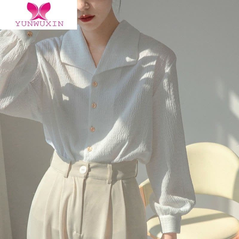 YUNWUXIN白色衬衫女高级纹理设计感小众衬衣女2022宽松法式气质上衣图片