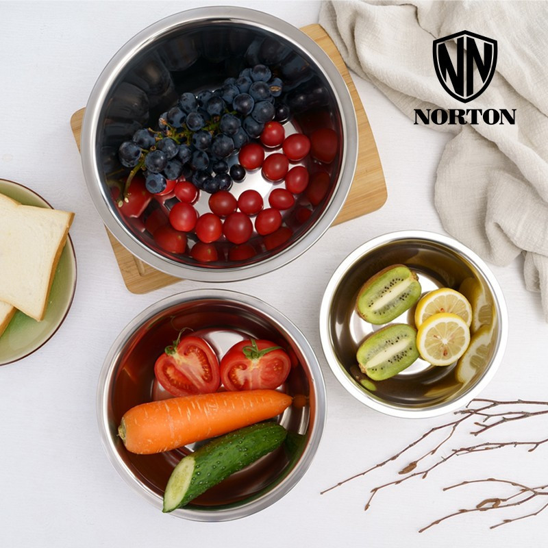 诺顿(NORTON) 5GYY003 诺顿营养多用调料碗（3件套）不锈钢加厚汤盆味斗调料缸沙拉碗洗菜盆打蛋和面盆 单套装