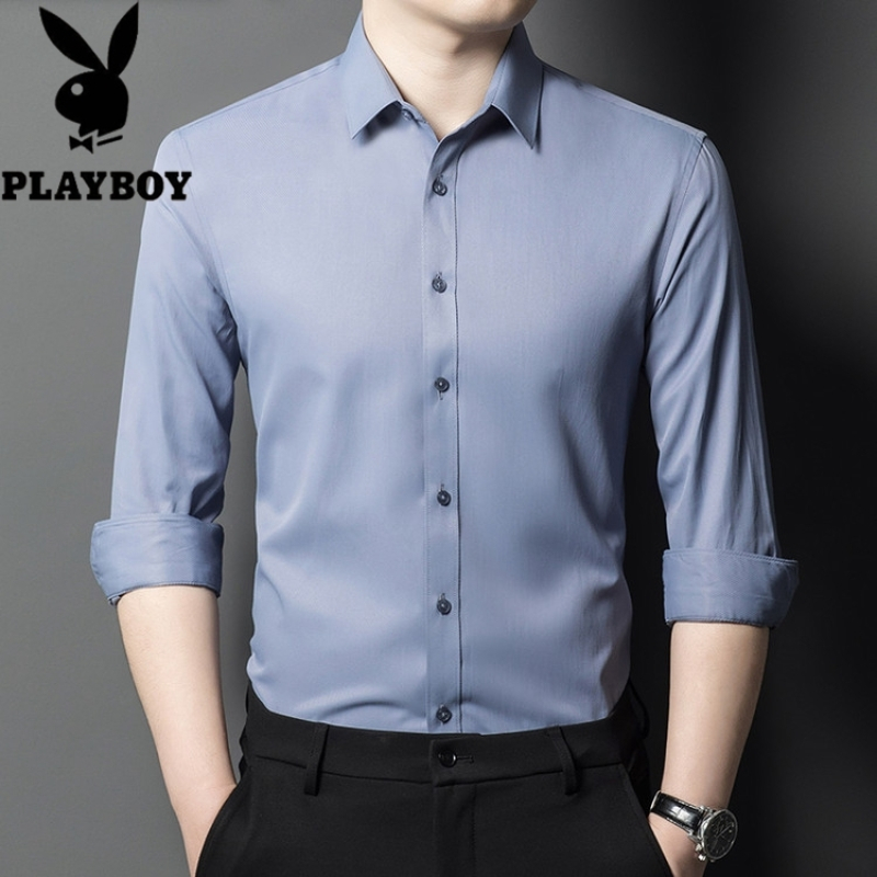 花花公子2025年秋装新款纯色长袖衬衫男商务休闲男士衬衣品牌中青年男装