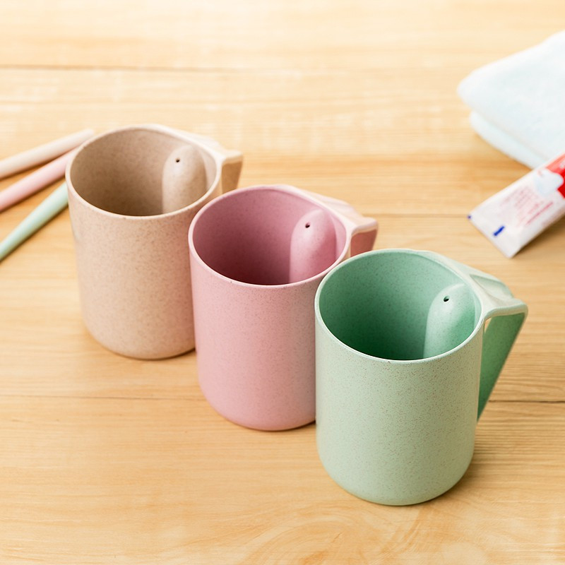 小麦秸秆漱口杯洗漱杯刷牙杯牙刷杯子情侣牙杯口杯家用牙缸喝水杯 三维工匠 [马卡龙双层杯]三个装每色各一