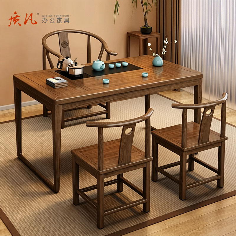 苏宁 质凡 中式实木茶桌椅组合高清大图