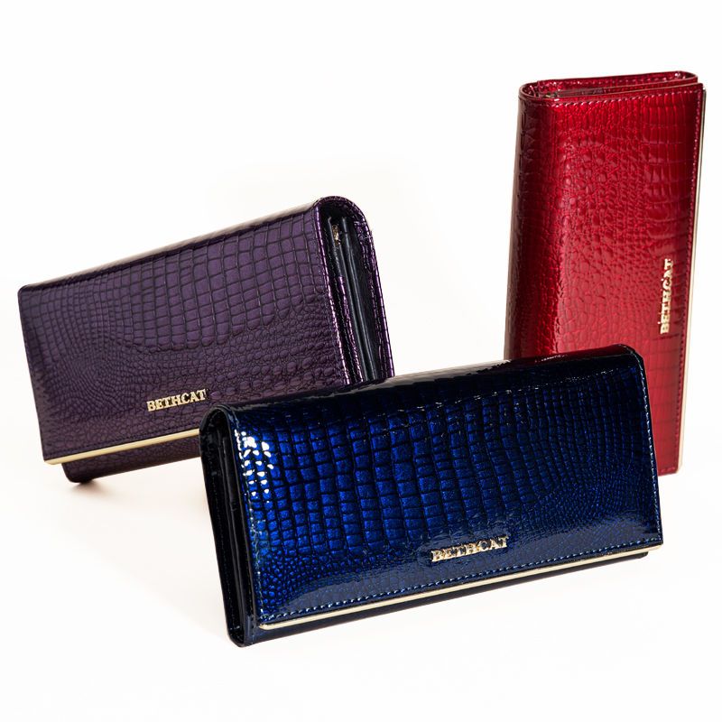 派尼美特真皮钱包女长款头层牛皮大容量鳄鱼纹亮皮女士漆皮夹女钱夹