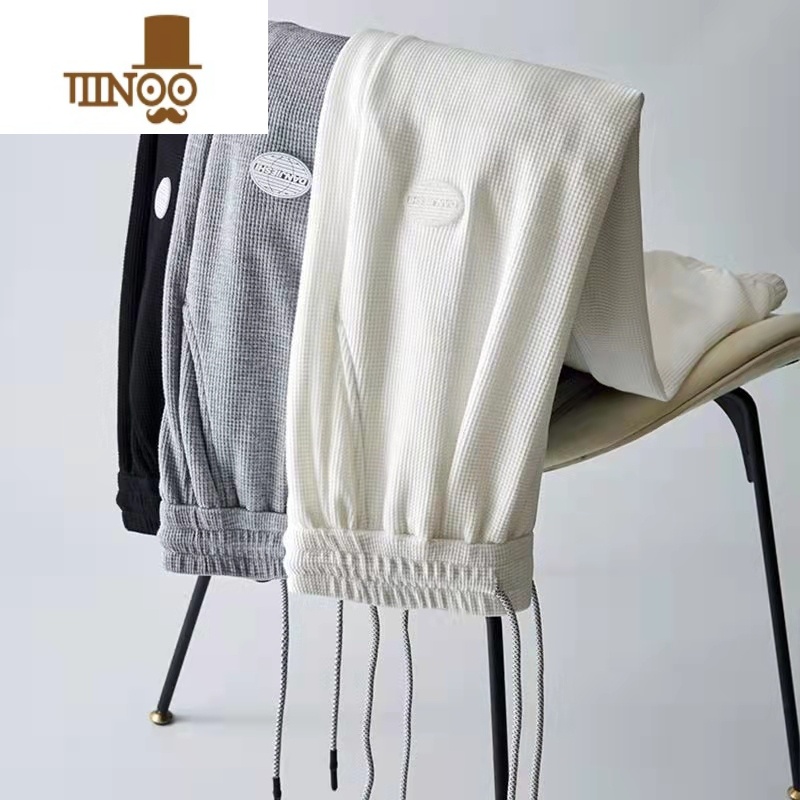 YANXU华夫格卫裤男休闲运动ins潮流痞帅垂感男生束脚宽松加绒裤子高清大图