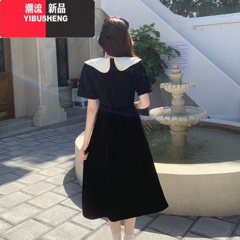 YIBUSHENG大码女装法式复古甜美风翻领连衣裙女季胖mm收腰显瘦减龄中长裙高清大图