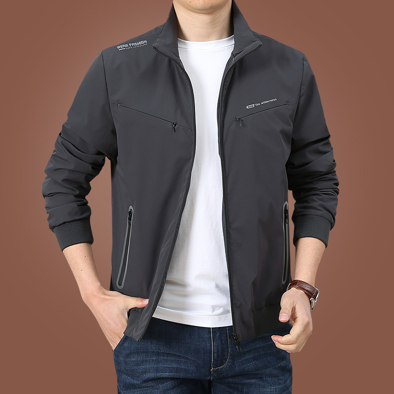 yuansu男士夹克外套男秋装上衣宽松休闲中年男装运动速干春秋新款夹克