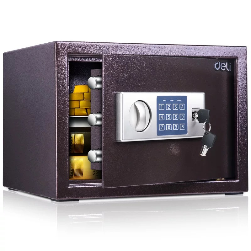 得力（deli）保险箱家用办公全钢入墙床头小保管箱