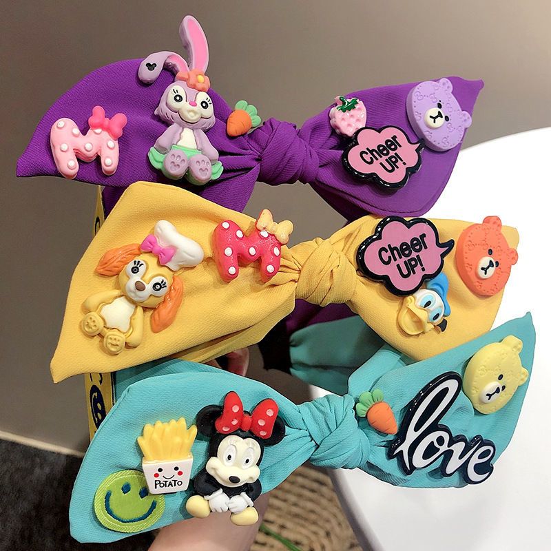 韩国东大门少女卡通宽边双层蝴蝶结发箍彩色布艺压发头箍外出发带布朗