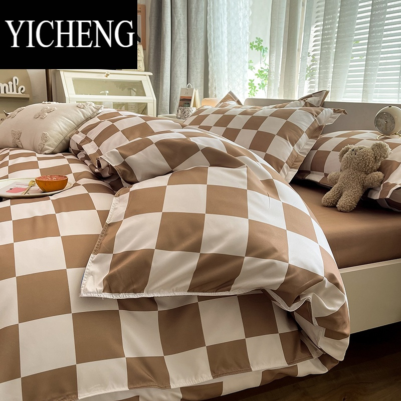 yicheng格子水洗棉四件套四季通用学生宿舍春秋被罩床上三件套床单