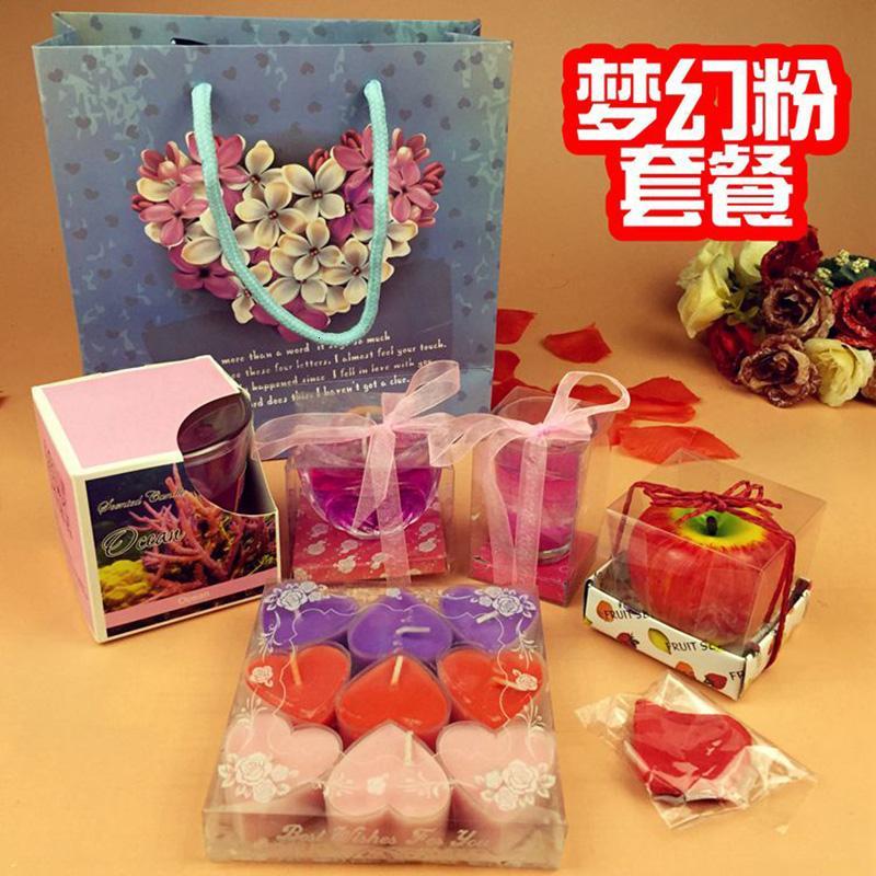 求婚庆生爱心蜡烛果冻蜡烛礼品套装烛光晚餐情人节精美-梦幻套餐(粉)
