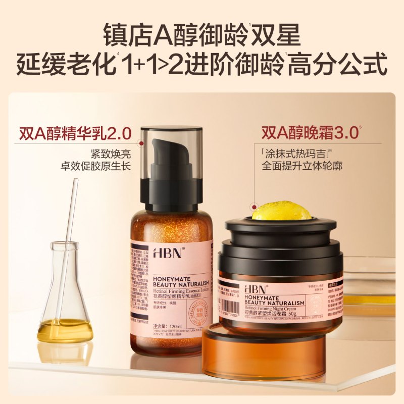 HBN 进阶早C晚A水乳霜套装 水150ml+乳120ml+霜50g高清大图