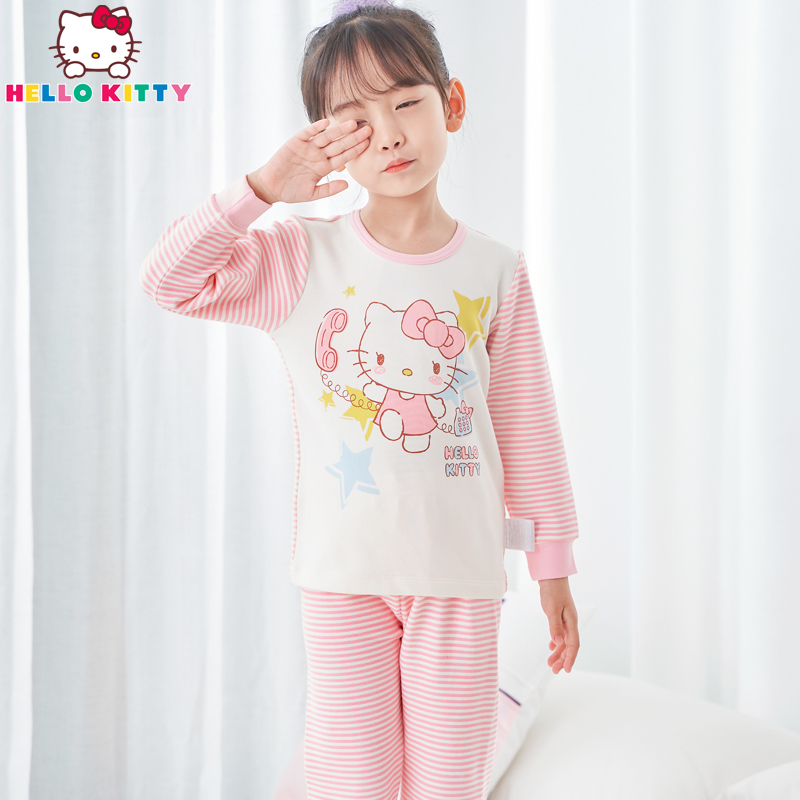 hellokitty女童内衣套装纯棉儿童厚款秋衣秋裤宝宝秋衣小女孩睡衣秋冬