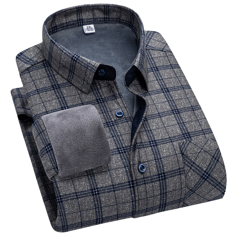 啄木鸟棉保暖衬衫男长袖冬季休闲格纹棉拉毛中老年丝绒加厚衬丝高清大图