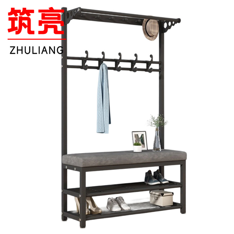 筑亮 钢制衣帽架 100*33*170cm黑色灰垫 个高清大图