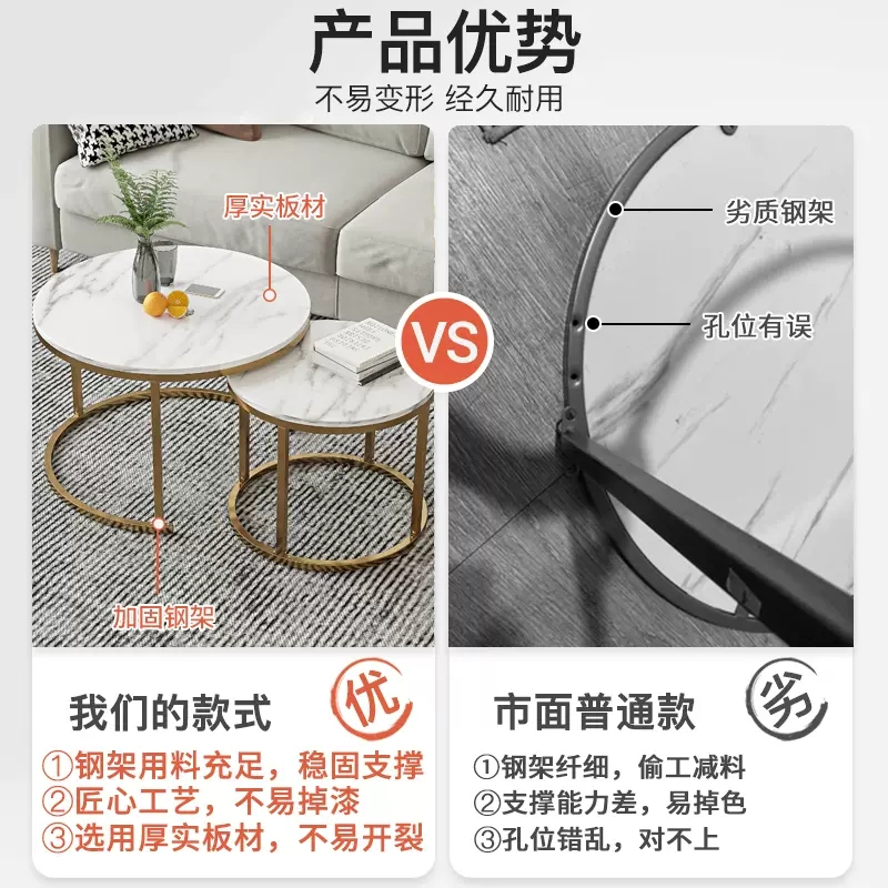 迅迈 小户型茶几轻奢北欧组合现代简约阳台小茶几圆形家用客厅茶几桌
