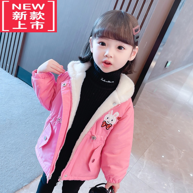 可莉允女童加绒外套秋冬新款加厚中长款棉衣女宝宝冬季棉服派克服小童潮