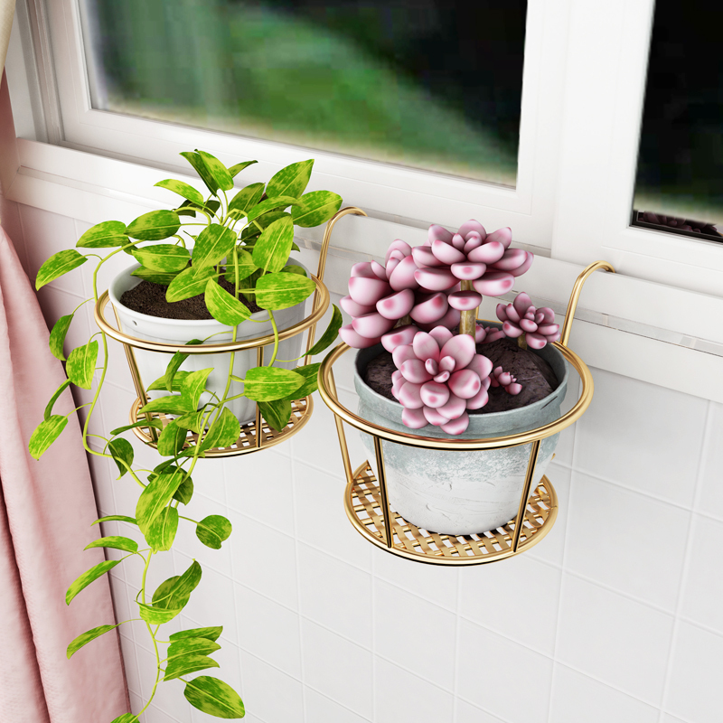 栏杆花架阳台悬挂简约室内挂式闪电客绿萝吊兰铁艺花盆架围栏花架子