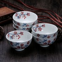 靓佳釉下彩 高脚米饭碗4.5英寸浪漫樱花6个装 汤碗 饭碗 日式碗 陶瓷碗 碗 高脚碗 防烫 加厚碗