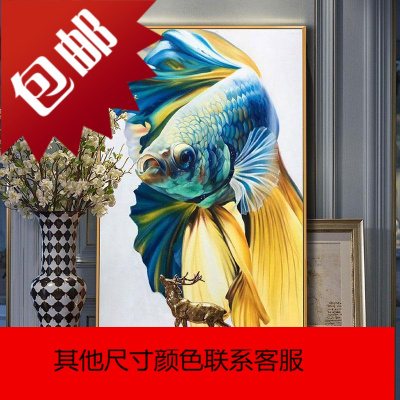 鱼纯手绘油画现代客厅装饰画轻奢大幅竖版玄关挂画餐厅壁画卧室画