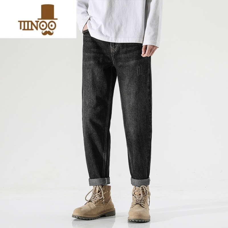 YANXU美式简约牛仔裤男士夏季薄款锥形宽松直筒九分休闲裤子男复古水洗 X8917黑色 28