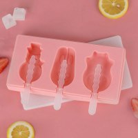 雪糕模具做冰淇淋冰棍冰棒家用硅胶DIY自制模具冻冰块创意卡通可爱 粉色(雪人+兔子+小牛)雪糕模具