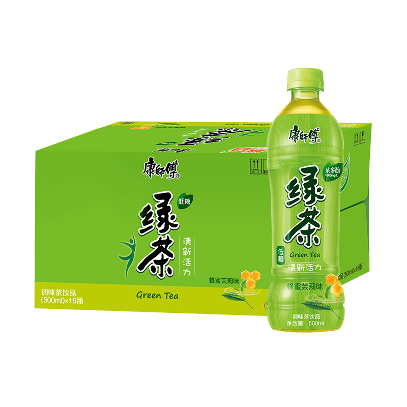 康师傅绿茶 蜂蜜茉莉味低糖瓶装茶饮料 500ml*15瓶整箱