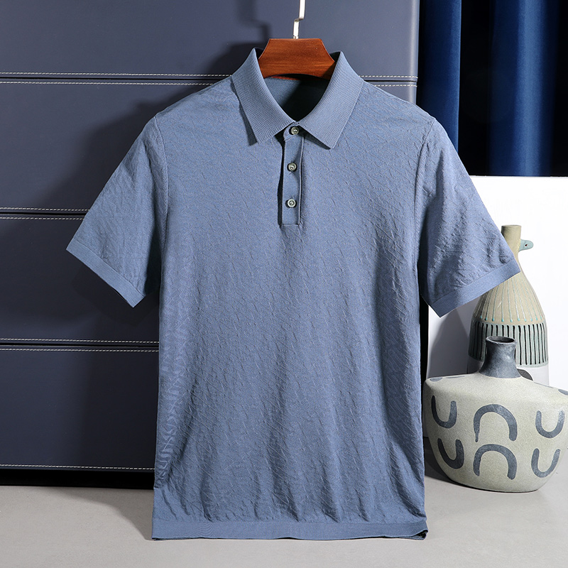 桑蚕丝男翻领冰丝棉短袖t恤2023夏季商务休闲男装针织半袖polo衫 165/S 星辉蓝