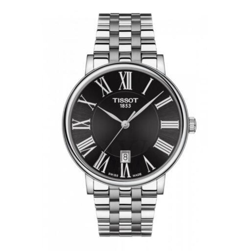 tissot天梭瑞士名表 卡森臻我系列 钢带罗马黑盘 石英表男 商务休闲