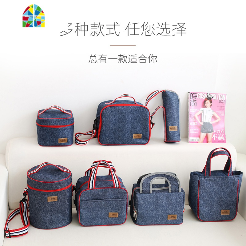 学生手提饭盒袋防水铝箔加厚午餐手提包圆形上班带饭包保温便当包 FENGHOU 80041