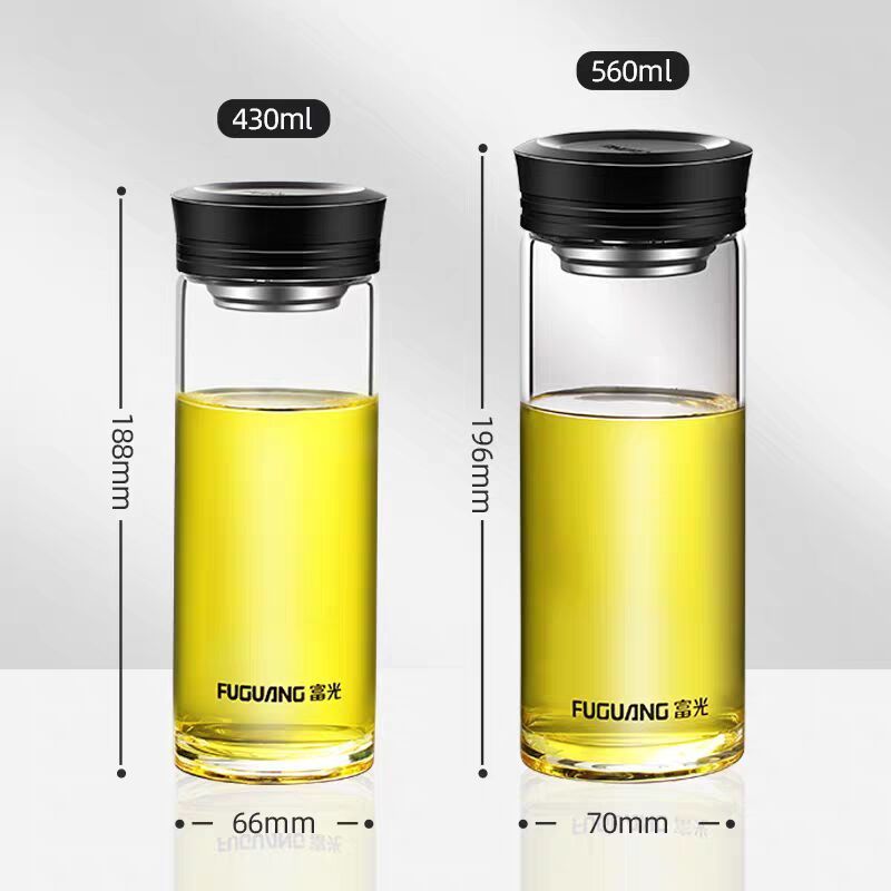 富光高硼硅单层玻璃杯带滤网G1613大容量泡茶彩色盖水杯定制印字高清大图