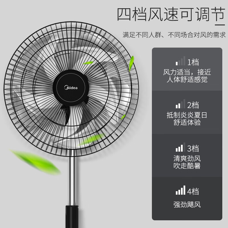 美的工业电风扇家用落地扇大型立式商用摇头大风量强力大功率金属风扇客厅宿舍办公室工厂 FS45-23A(金属五叶)高清大图