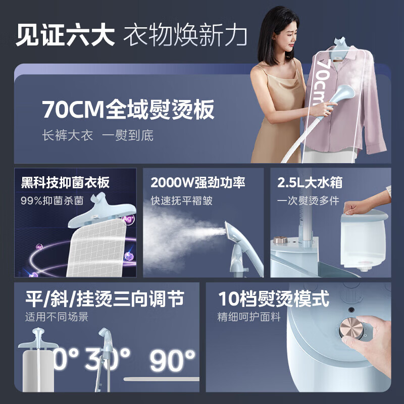 美的(Midea)熨烫大面板挂烫机家用熨斗蒸汽挂烫机双杆手持熨烫机电熨斗10档精熨 YGD25Q1高清大图