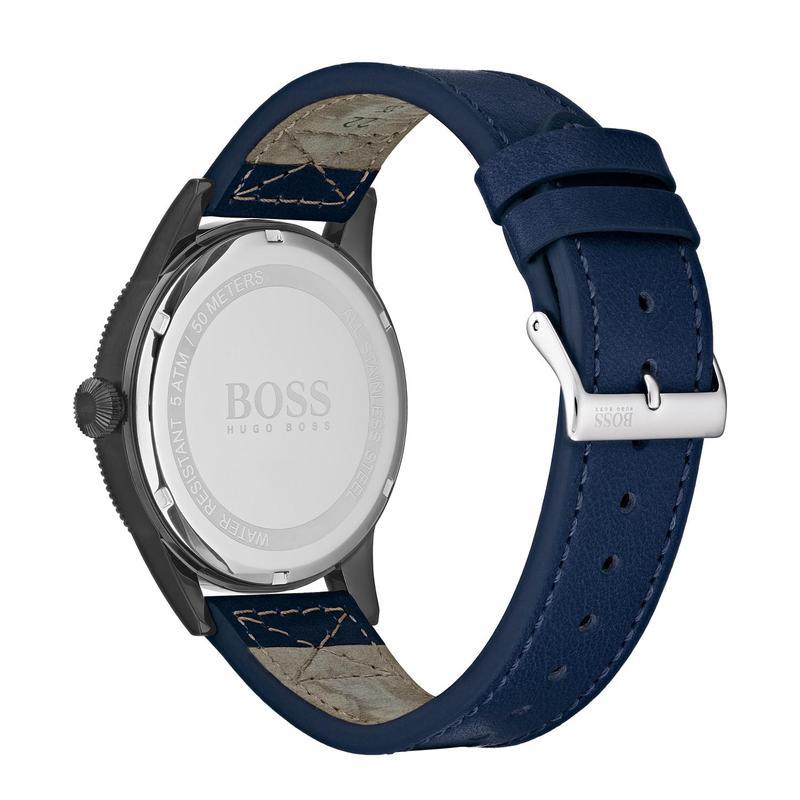 雨果博斯hugobosslegacyblueleatherstrap男士石英表时尚百搭商务休闲
