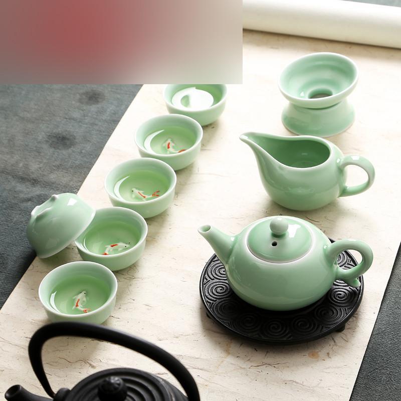 茶具套装陶瓷整套功夫茶具茶杯茶壶茶道实木茶盘泡茶套装简约家用生活日用家庭清洁生活日用家居器皿水具/水杯茶具水