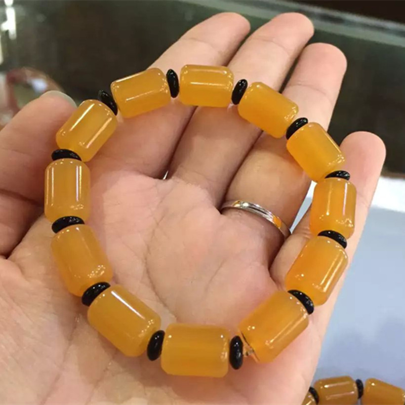 黄龙玉手串桶珠手链男女款玉石佛珠手环饰品送女朋友七夕情人节礼物