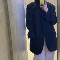女装2021新款外套女潮ins春夏西装黑色宽松学生中长款小西服上衣 黑色 S