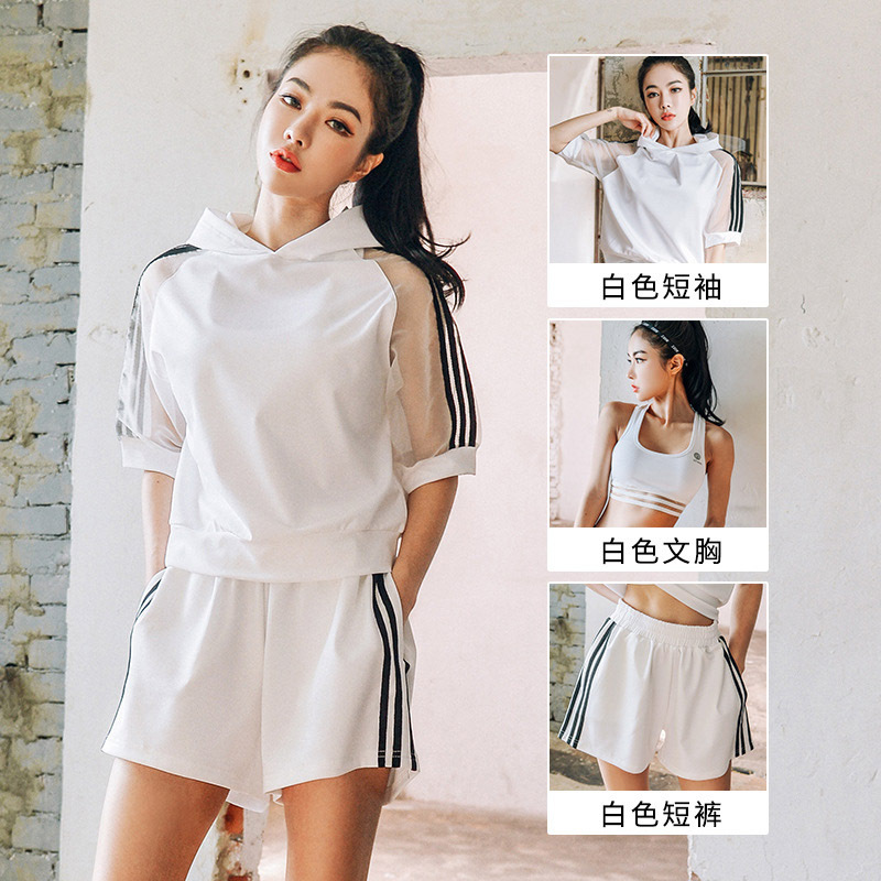 健身服女套装18新款夏季宽松性感健身房跑步运动速干瑜伽服