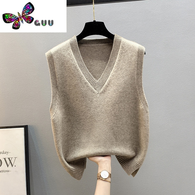 语娄马甲背心外套坎肩2023新款针织女士毛衣v领宽松冬季马夹外穿