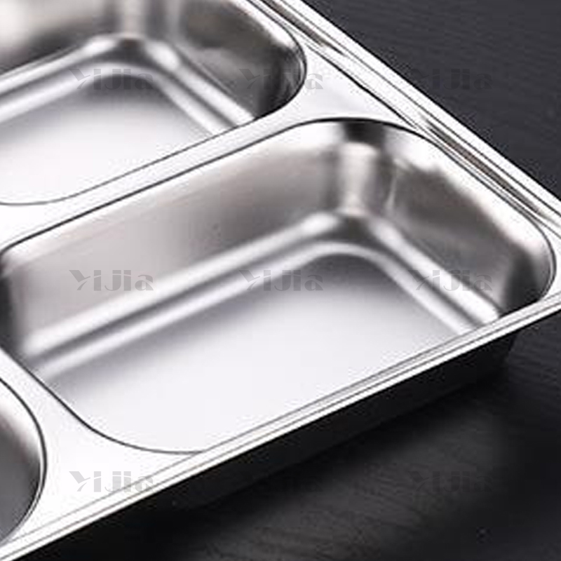 翌嘉YJ40625046 304不锈钢分格餐盘带盖食堂中式饭盘 深圆四格高清大图