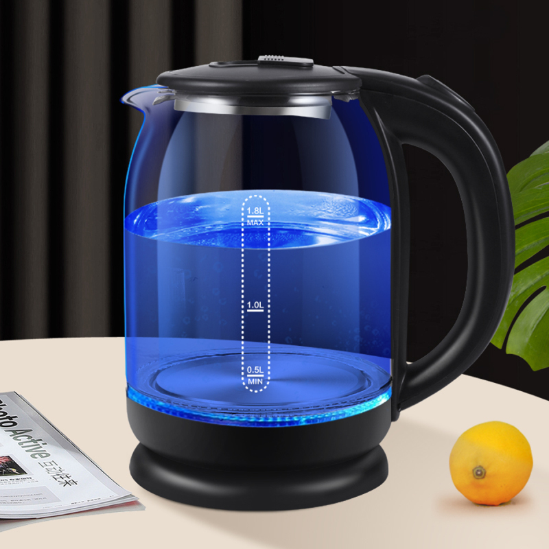 电水壶家用烧水壶高硼硅玻璃电热水壶1.8L大容量煮水开水器自动断电蓝光烧水可视 黑色TY-GK999