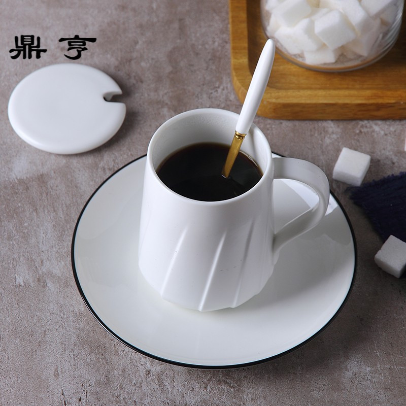鼎亨欧式咖啡杯家用杯子陶瓷带盖带勺子男女士适用情侣马克杯办公
