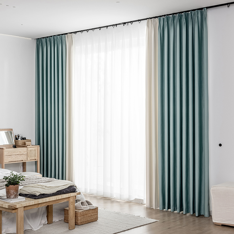 添福运 遮光窗帘北欧简约现代竹节缎面挂钩窗帘加厚打孔窗帘飘窗客厅帘子遮阳布纯色轻奢卧室支持定制挂钩窗帘高清大图