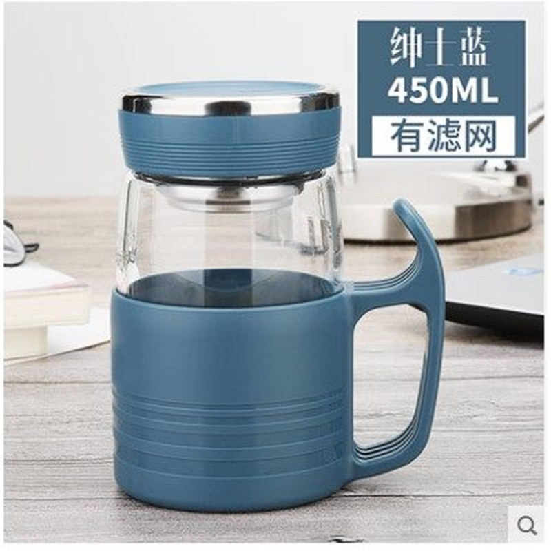 富光玻璃杯男女士办公室水杯带把手花茶杯加厚过滤ins杯子大容量