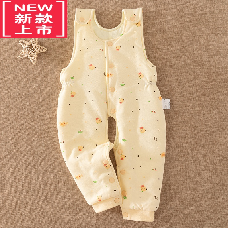 可莉允婴儿背带裤 男女宝宝加厚内穿保暖棉裤 儿童开裆长裤子秋冬季保暖裤