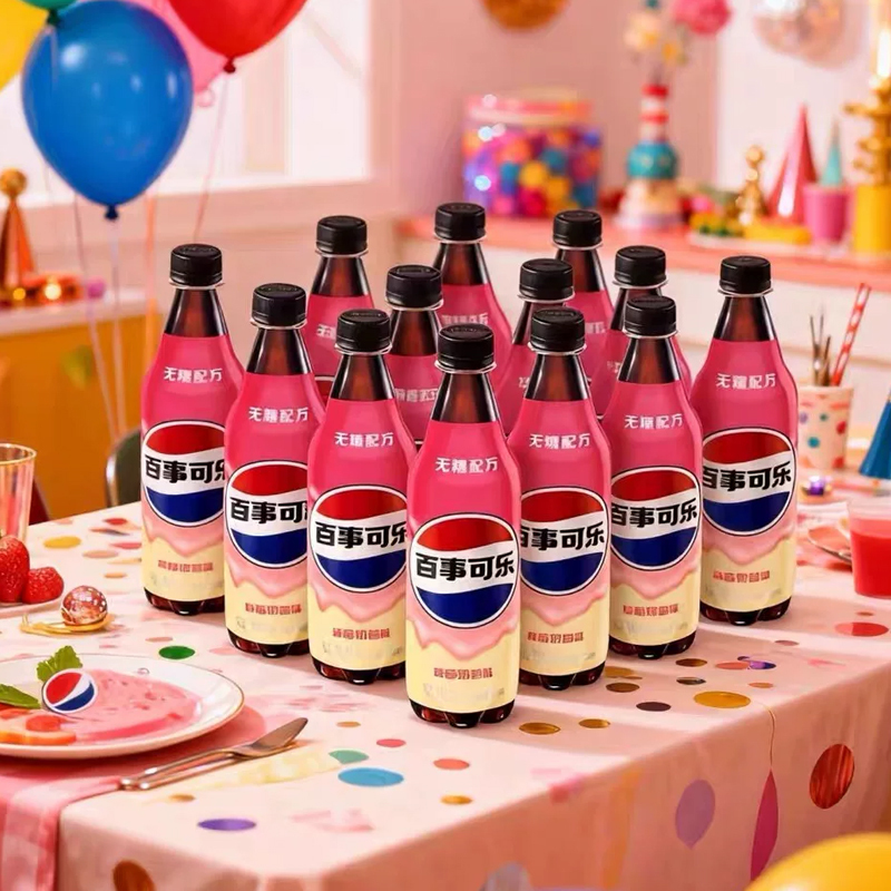 百事(pepsi) 草莓奶昔味无糖可乐500ml*4瓶装碳酸饮料高清大图