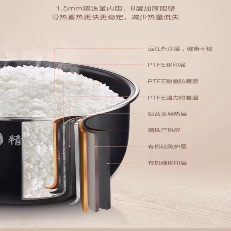 美的电饭煲 CFB4090H家用4L智能多功能电饭锅IH立体加热上盖可拆洗精铁釜内胆微压蒸汽阀金属机身