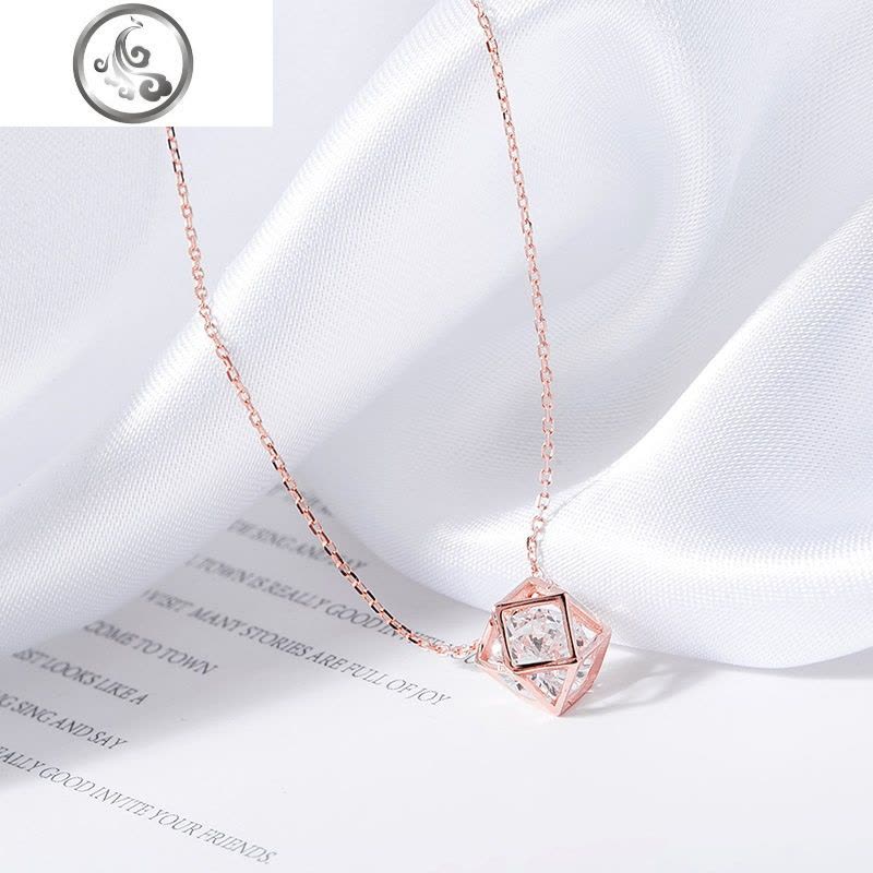 925银简约镂空切面锁骨项链闪钻球形几何之美项链日韩女 JiMi图片